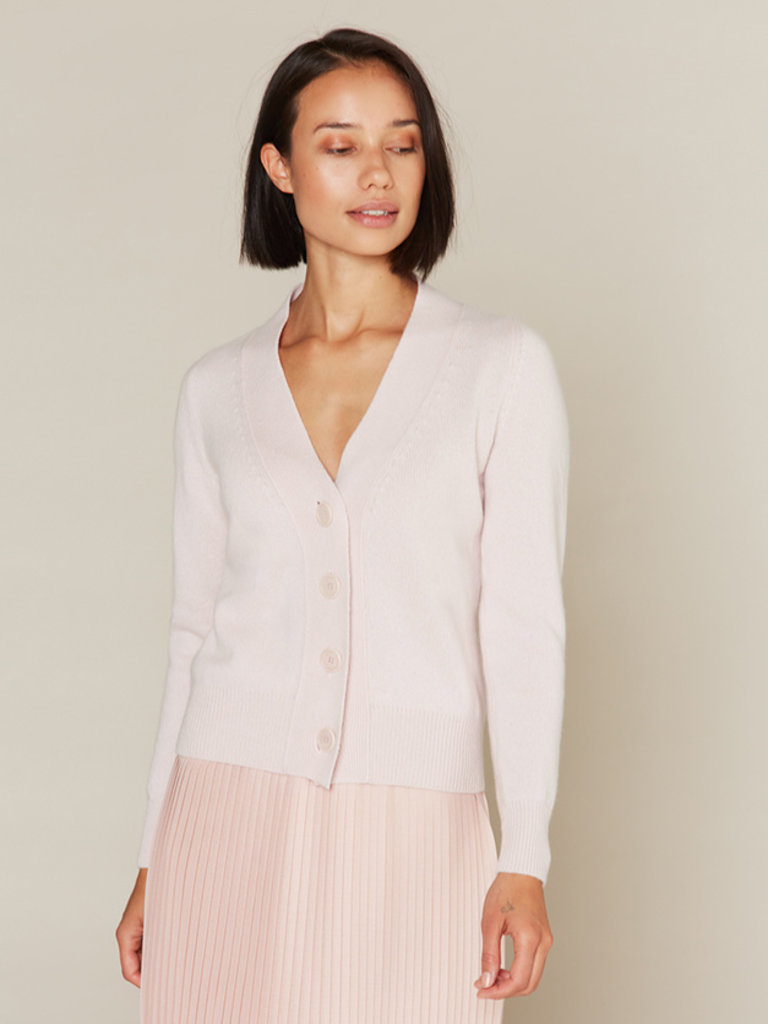 Cashmere short V-neck cardigan chunky knit - Cherry blossom - SuperCashmere