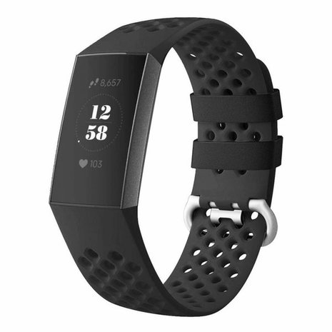 Fitbit Charge 4 siliconen bandje met gaatjes (zwart)