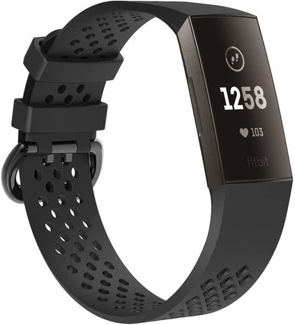 Fitbit Charge 3 siliconen bandje met gaatjes (zwart)