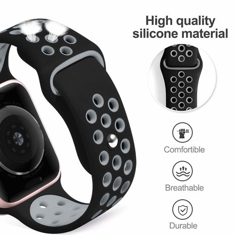 Apple Watch silicone sport+ band (zwart/grijs)
