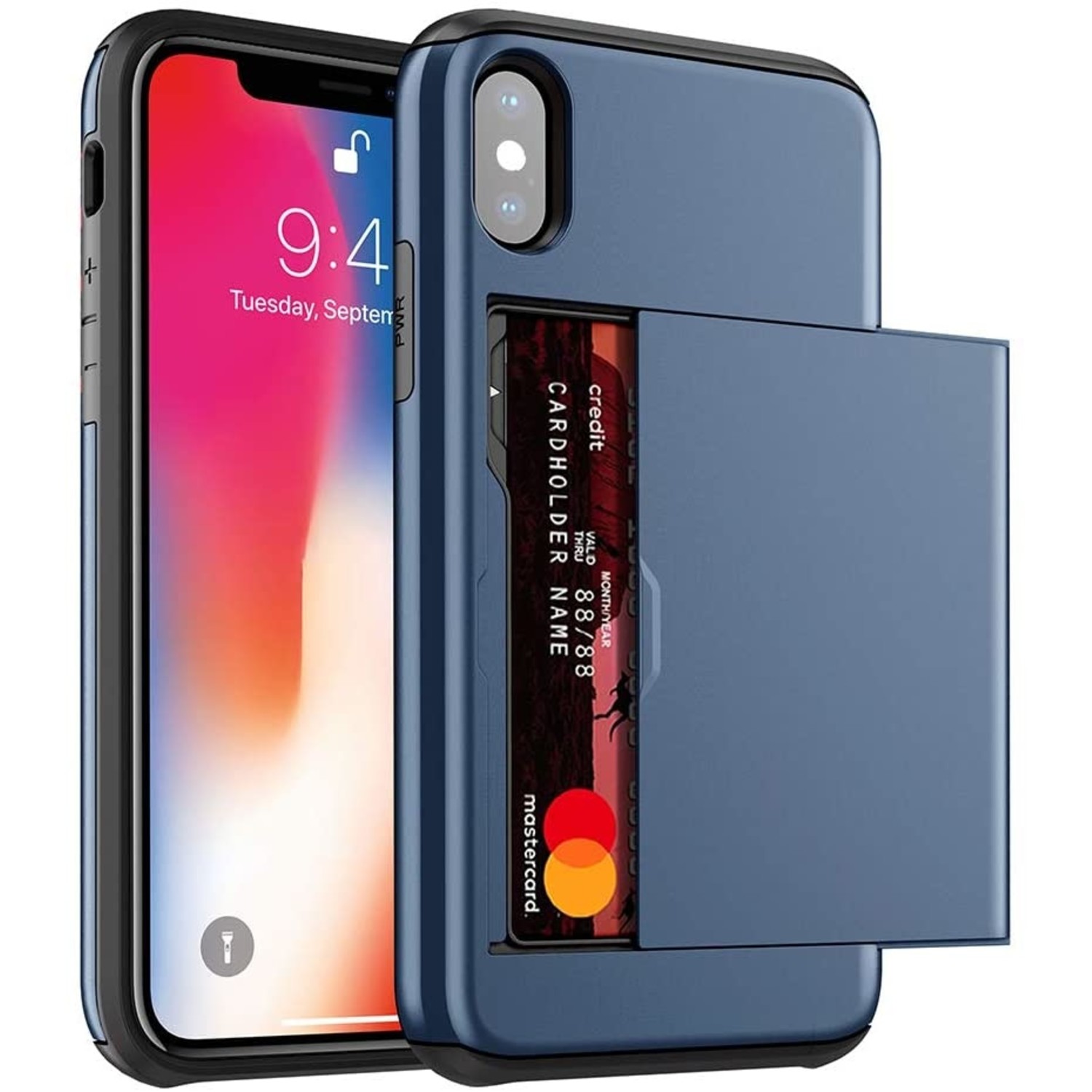 toekomst Pittig Uitbreiden Kaarthouder case met slide iPhone X / Xs blauw - Phone-Factory