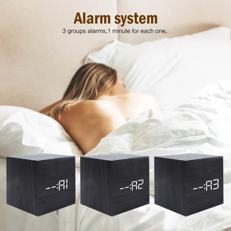 Houten digitale wekker klok / kalender / temperatuur - zwart Houten digitale wekker klok / kalender / temperatuur - zwart