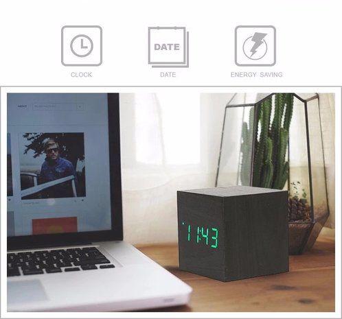 Houten digitale wekker klok / kalender / temperatuur - zwart Houten digitale wekker klok / kalender / temperatuur - zwart