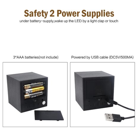 Houten digitale wekker klok / kalender / temperatuur - zwart Houten digitale wekker klok / kalender / temperatuur - zwart