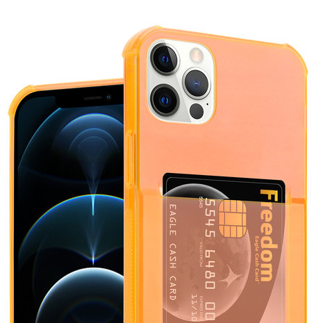 ShieldCase® ShieldCase Shock case met pashouder iPhone 12 Pro Max - 6.7 inch - Oranje ShieldCase® ShieldCase Shock case met pashouder iPhone 12 Pro Max - 6.7 inch - Oranje