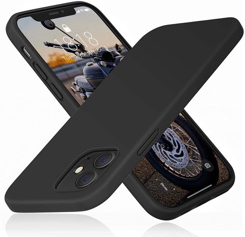 Ceezs Ceezs iPhone 12 Mini hoesje siliconen / iPhone 12 Mini case silicone zwart + glazen Screenprotector