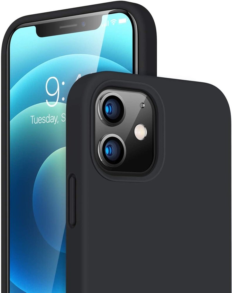 Ceezs Ceezs iPhone 12 Mini hoesje siliconen / iPhone 12 Mini case silicone zwart + glazen Screenprotector