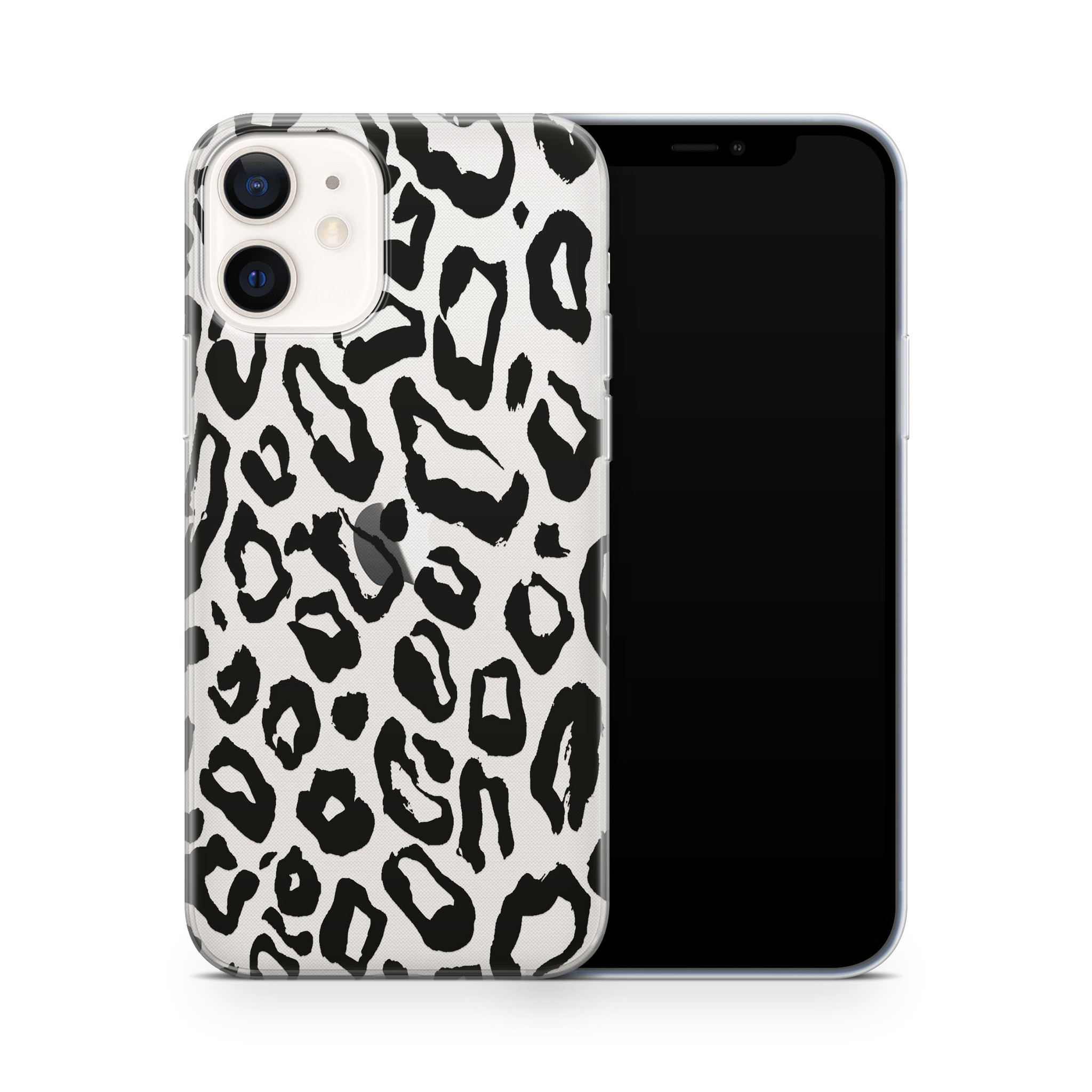 iPhone 12 panterprint (transparant/zwart) -