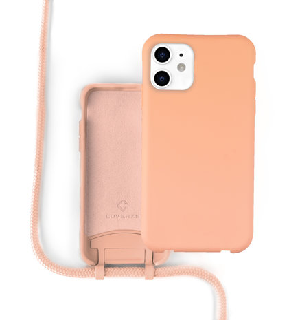 Coverzs Coverzs Silicone case met koord iPhone 12 / 12 Pro (oranje)