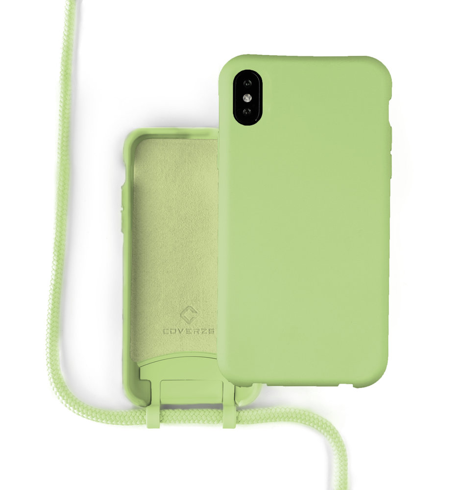 Coverzs Coverzs Silicone case met koord iPhone X / Xs (lichtgroen)
