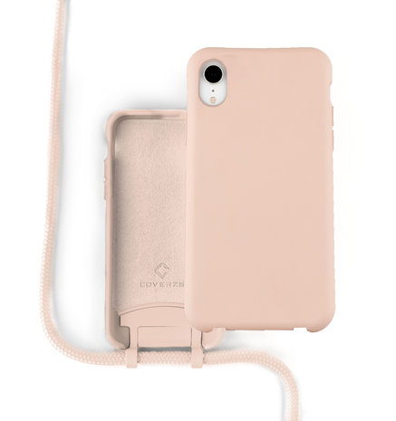 Coverzs Coverzs Silicone case met koord iPhone Xr (roze)