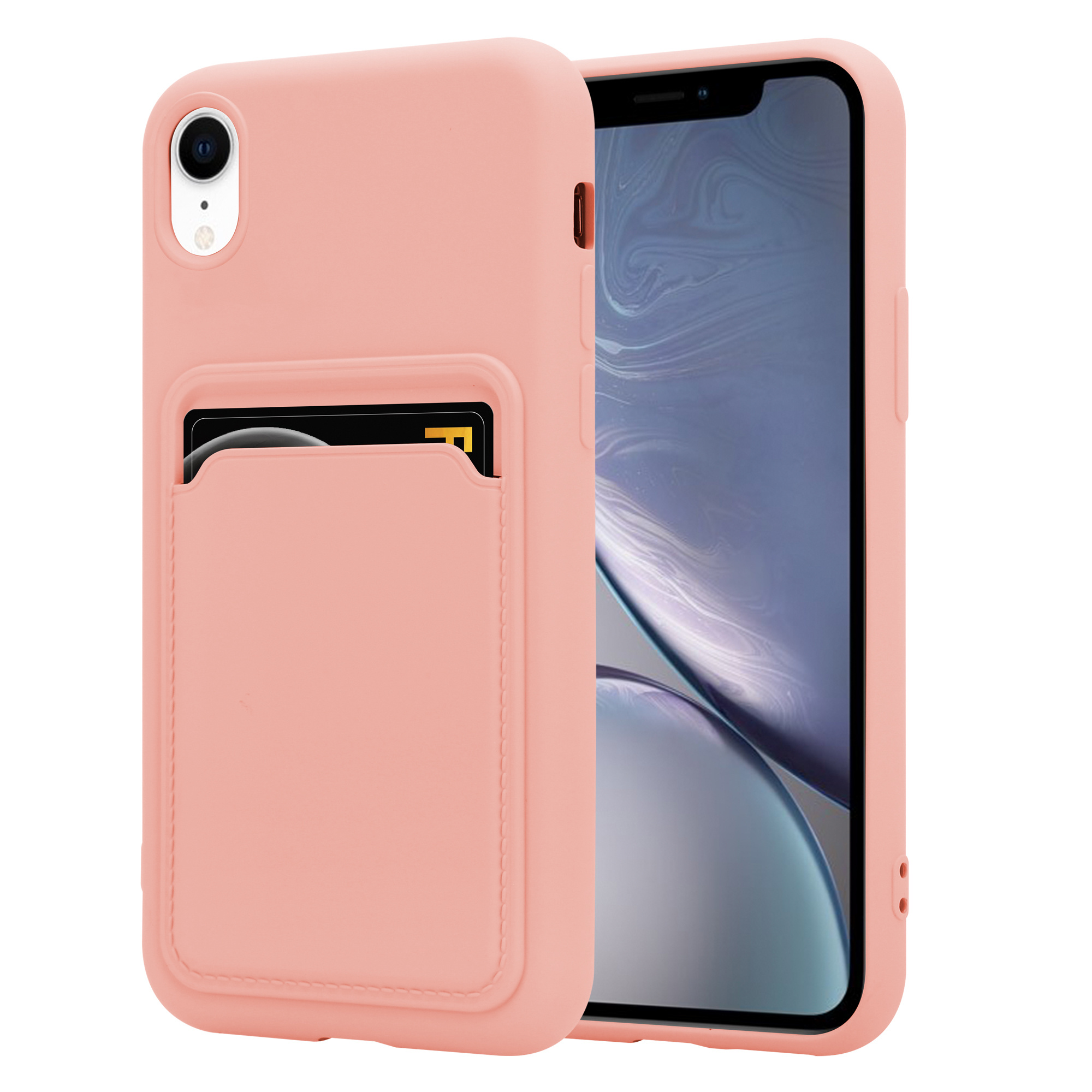Split lassen Tablet iPhone Xr siliconen hoesje met pasjeshouder (roze) - Phone-Factory