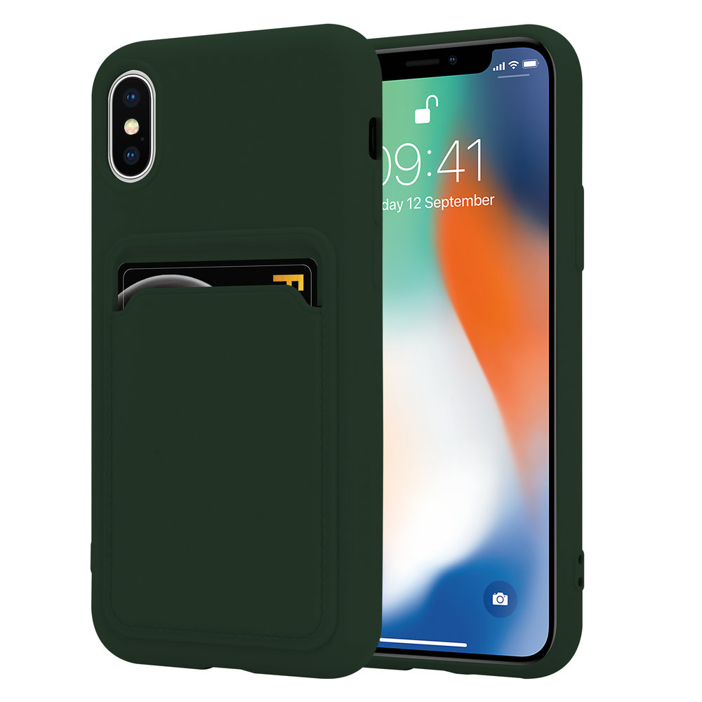 ShieldCase® ShieldCase iPhone X / Xs siliconen hoesje met pasjeshouder (donkergroen)