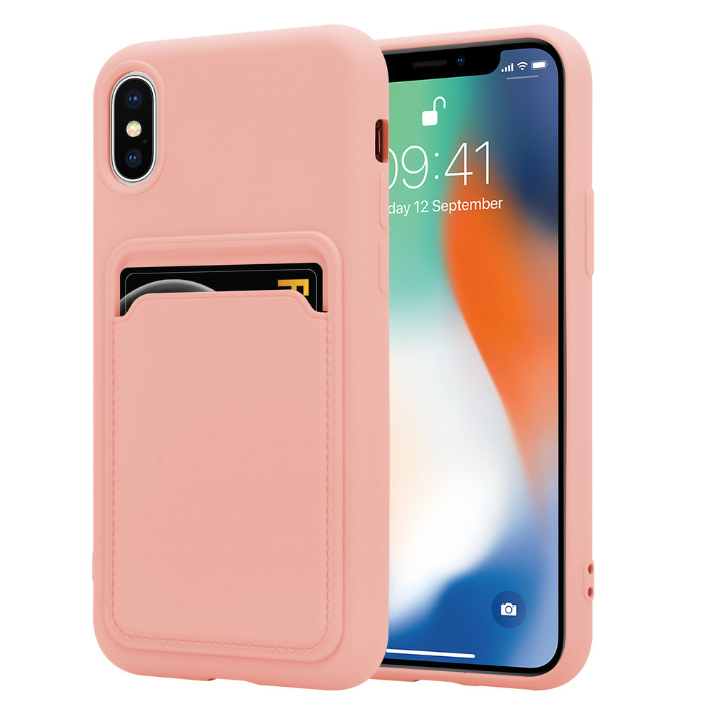 Stout bom slagader iPhone X / Xs siliconen hoesje met pasjeshouder (roze) - Phone-Factory