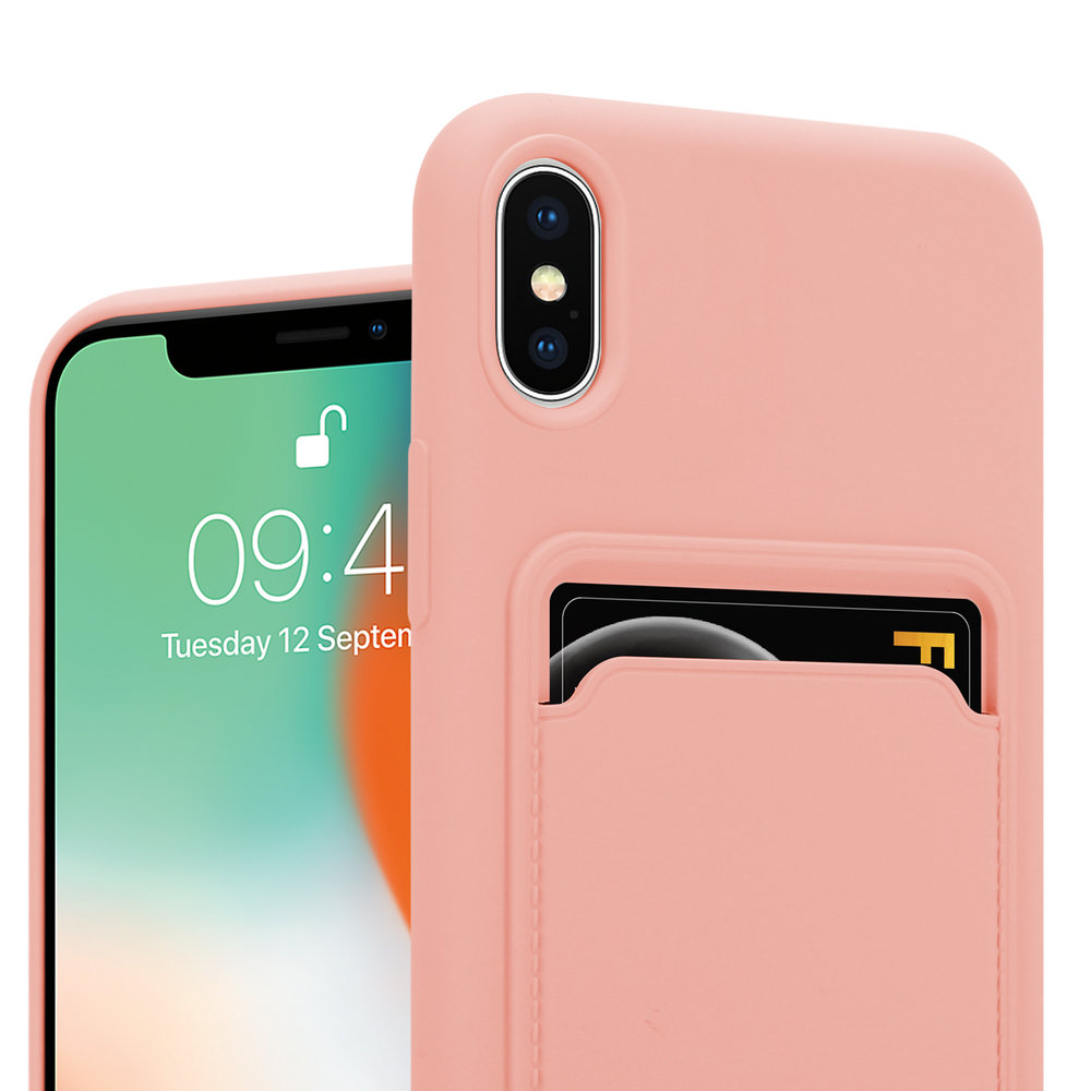 ShieldCase® ShieldCase iPhone X / Xs siliconen hoesje met pasjeshouder (roze)