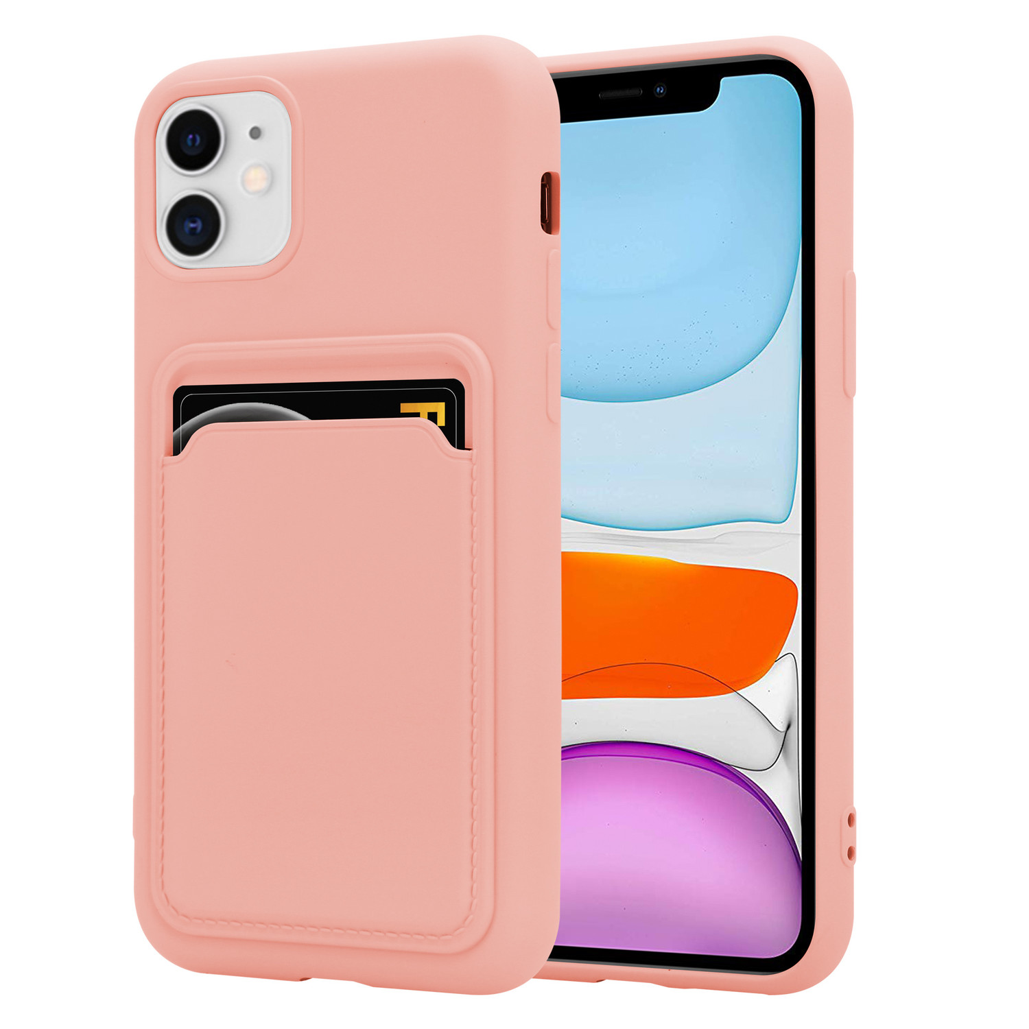 shit dun sla iPhone 11 siliconen hoesje met pasjeshouder (roze) - Phone-Factory