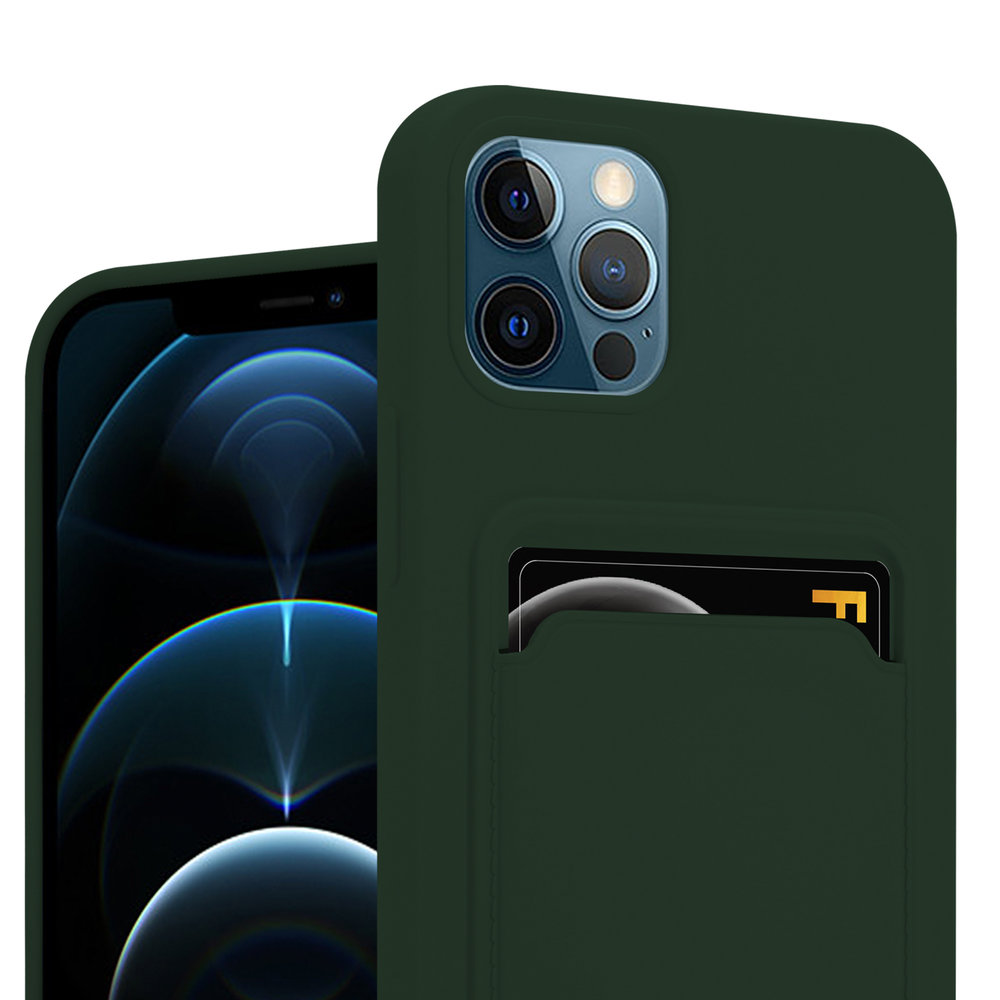 ShieldCase® ShieldCase iPhone 12 Pro Max siliconen hoesje met pasjeshouder (donkergroen)
