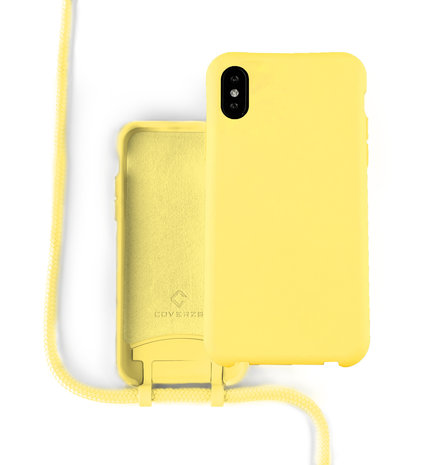 Coverzs Coverzs Silicone case met koord iPhone X / Xs (Geel)