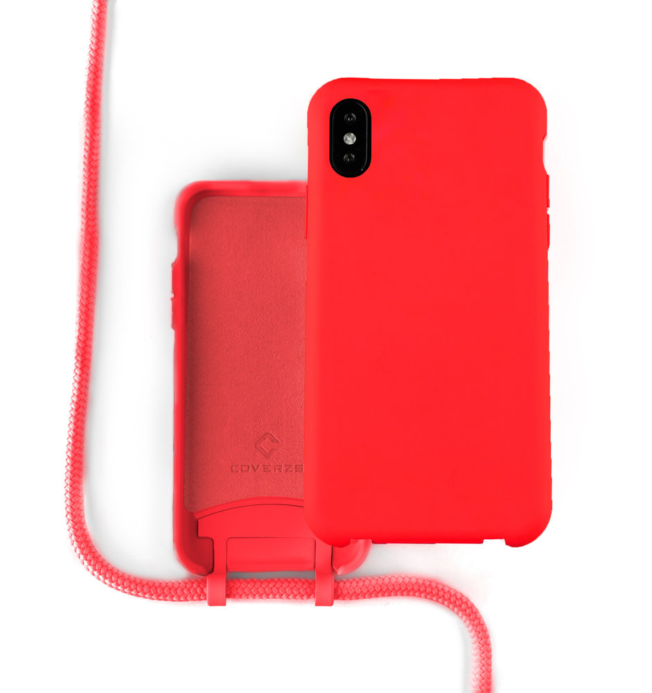 Coverzs Coverzs Silicone case met koord iPhone X / Xs (Rood)