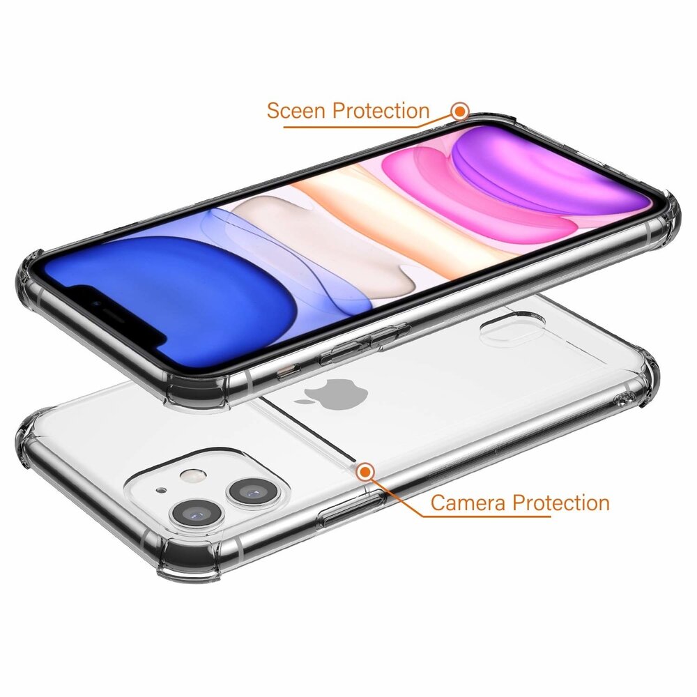 ShieldCase® ShieldCase Shock case met pashouder iPhone 12 Mini - 5.4 inch (transparant) + glazen Screen Protector