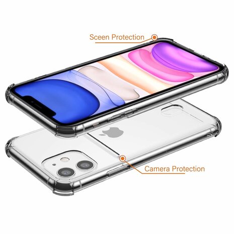 ShieldCase® ShieldCase Shock case met pashouder iPhone 12 Mini - 5.4 inch (transparant) + glazen Screen Protector