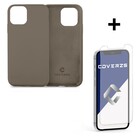 Coverzs Coverzs Luxe Liquid Silicone case iPhone 12 Pro (grijs) + glazen Screen Protector