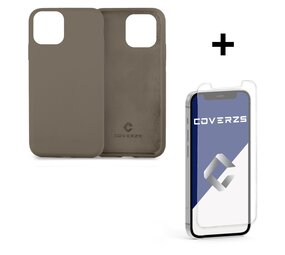 Coverzs Luxe Liquid Silicone case iPhone 12 (grijs) + glass