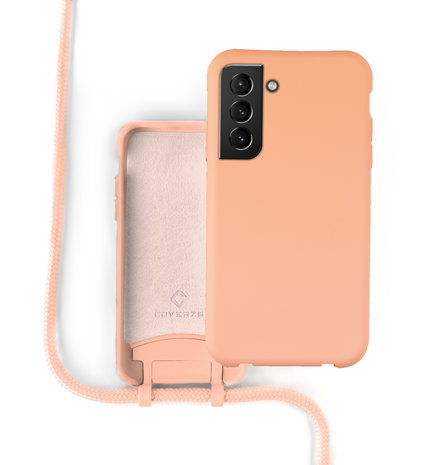 Coverzs Coverzs Silicone case met koord Samsung Galaxy S21 (oranje)