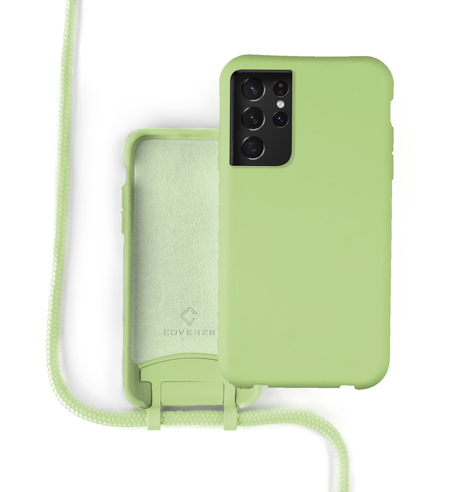 Coverzs Coverzs Silicone case met koord Samsung Galaxy S21 Ultra (lichtgroen)
