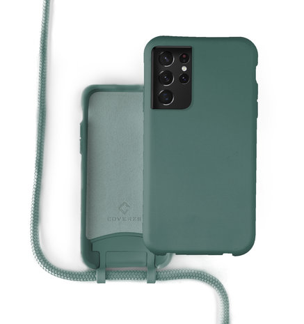 Coverzs Coverzs Silicone case met koord Samsung Galaxy S21 Ultra (donkergroen)