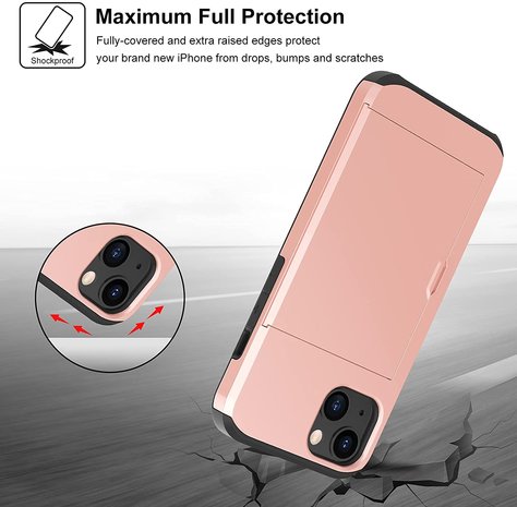 Jaarlijks goochelaar materiaal Kaarthouder case met slide iPhone 13 Mini (roze) - Phone-Factory