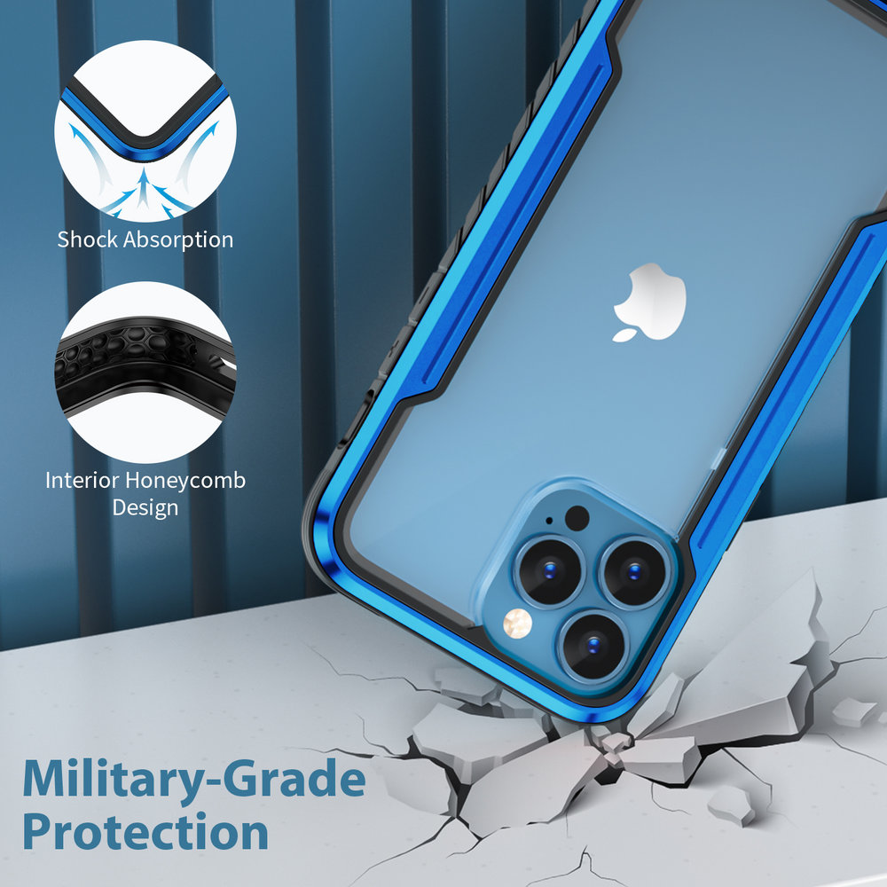 Overvloed Verwarren antwoord Metalen Shock Case iPhone 13 Pro (Blauw) - Phone-Factory