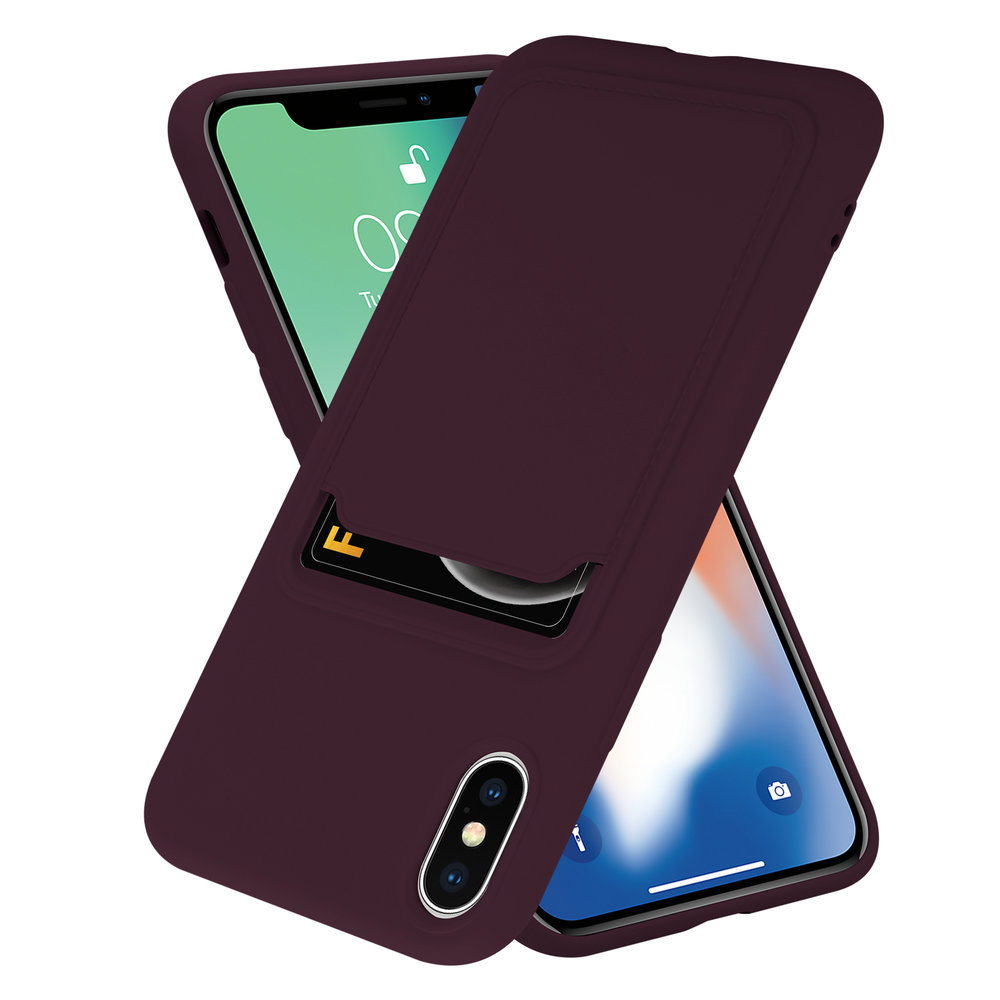 ShieldCase® ShieldCase iPhone X / Xs siliconen hoesje met pasjeshouder (aubergine)