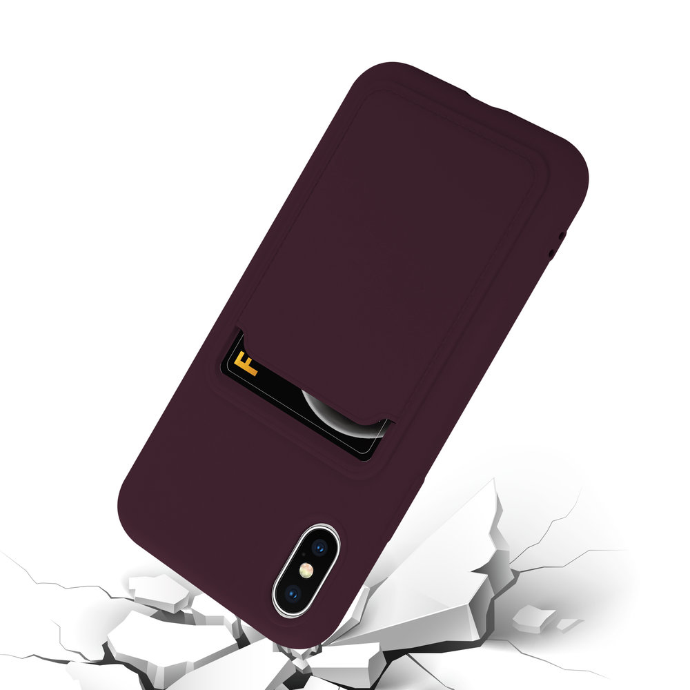 ShieldCase® ShieldCase iPhone X / Xs siliconen hoesje met pasjeshouder (aubergine)