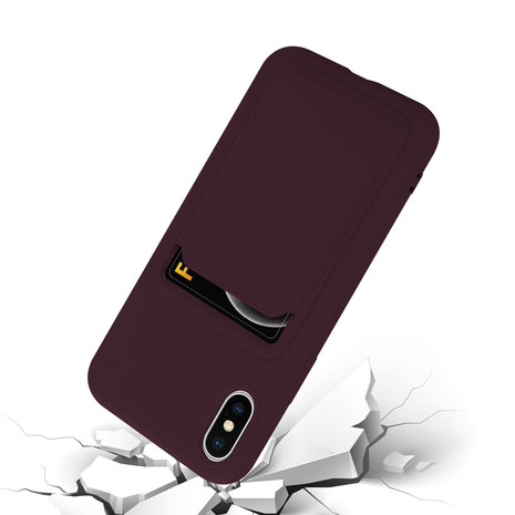 ShieldCase® ShieldCase iPhone X / Xs siliconen hoesje met pasjeshouder (aubergine)