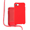 Coverzs Coverzs Silicone case met koord iPhone 7/8/SE2020 (Rood) - Name + Name - Verticaal Coverzs Coverzs Silicone case met koord iPhone 7/8/SE2020 (Rood) - Name + Name - Verticaal