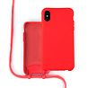 Coverzs Coverzs Silicone case met koord iPhone X / Xs (Rood) - Initial + Name Coverzs Coverzs Silicone case met koord iPhone X / Xs (Rood) - Initial + Name