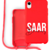Coverzs Coverzs Silicone case met koord iPhone Xr (Rood) - Name + Name Coverzs Coverzs Silicone case met koord iPhone Xr (Rood) - Name + Name