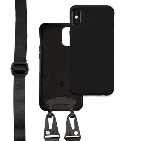 Coverzs Coverzs Silicone case met dik koord iPhone X/Xs (zwart)