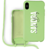 Coverzs Coverzs Silicone case met koord iPhone X / Xs (lichtgroen) - Name + Name - Verticaal Coverzs Coverzs Silicone case met koord iPhone X / Xs (lichtgroen) - Name + Name - Verticaal