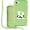 Coverzs Coverzs Silicone case met koord iPhone 7 / 8 / SE2020 (lichtgroen) - Initial + Name Coverzs Coverzs Silicone case met koord iPhone 7 / 8 / SE2020 (lichtgroen) - Initial + Name