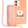 Coverzs Coverzs Silicone case met koord iPhone 12 / 12 Pro (oranje) - Initial + Name Coverzs Coverzs Silicone case met koord iPhone 12 / 12 Pro (oranje) - Initial + Name