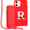 Coverzs Coverzs Silicone case met koord iPhone 12 / 12 Pro (Rood) - Initial + Name Coverzs Coverzs Silicone case met koord iPhone 12 / 12 Pro (Rood) - Initial + Name