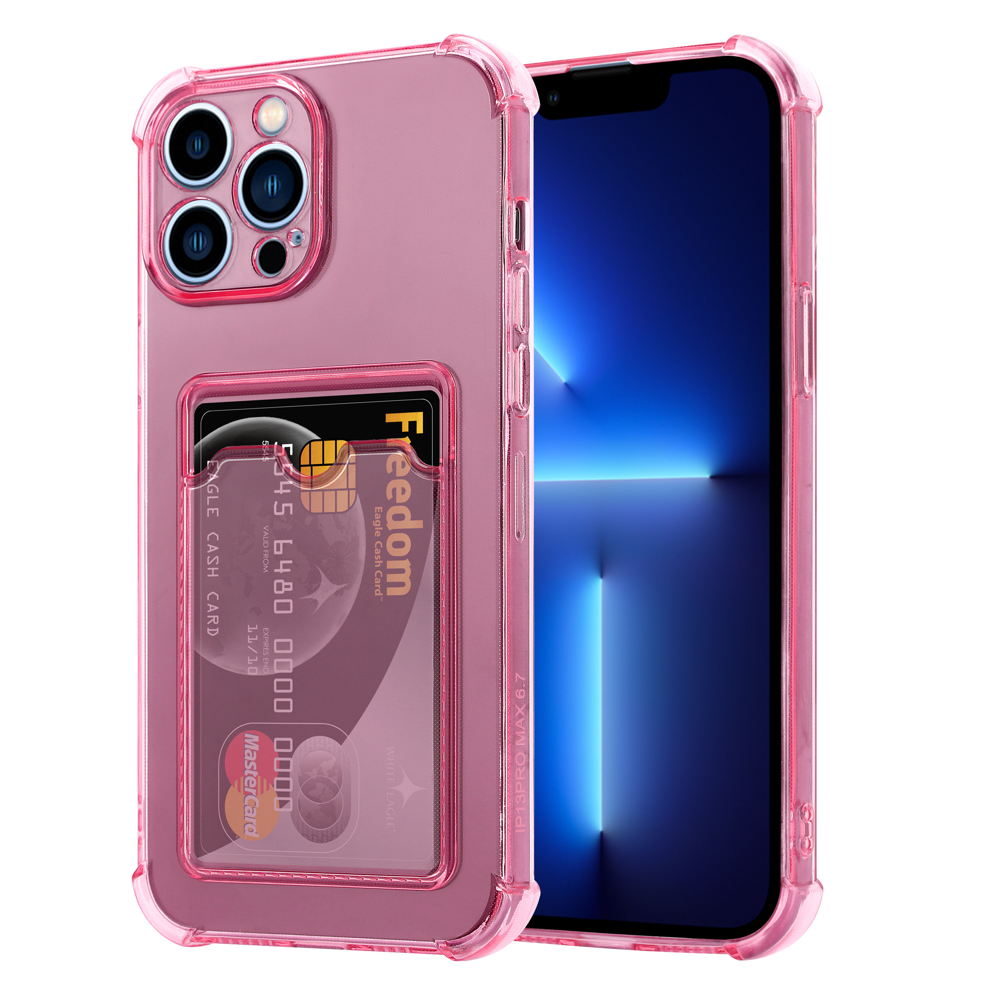 Samengroeiing mooi suspensie iPhone 13 Pro Max TPU hoesje met pasjeshouder (transparant roze) - Phone -Factory