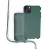 Coverzs Silicone case met koord iPhone 13 Mini (donkergroen)
