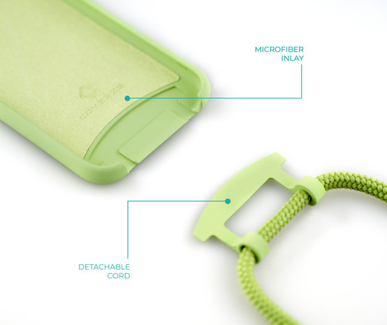 Coverzs Coverzs Silicone case met koord iPhone 13 Pro (lichtgroen)