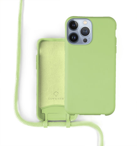 Coverzs Coverzs Silicone case met koord iPhone 13 Pro Max (lichtgroen)