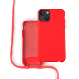 Coverzs Silicone case met koord iPhone 13 Mini (rood)