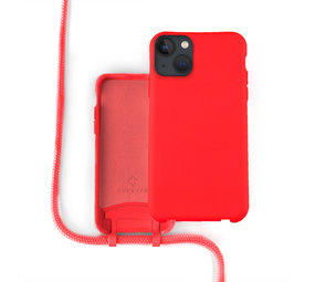 Coverzs Silicone case met koord iPhone 13 (rood)