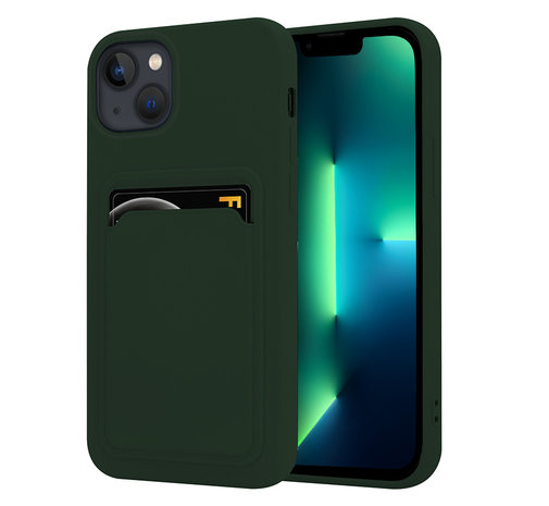 ShieldCase® ShieldCase iPhone 13 Mini siliconen hoesje met pasjeshouder (donkergroen)